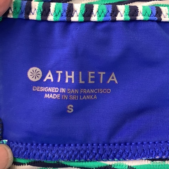 Athleta Striped High Neck Tankini Swim Top Strappy Crisscross Back Active Blue - Picture 6 of 6